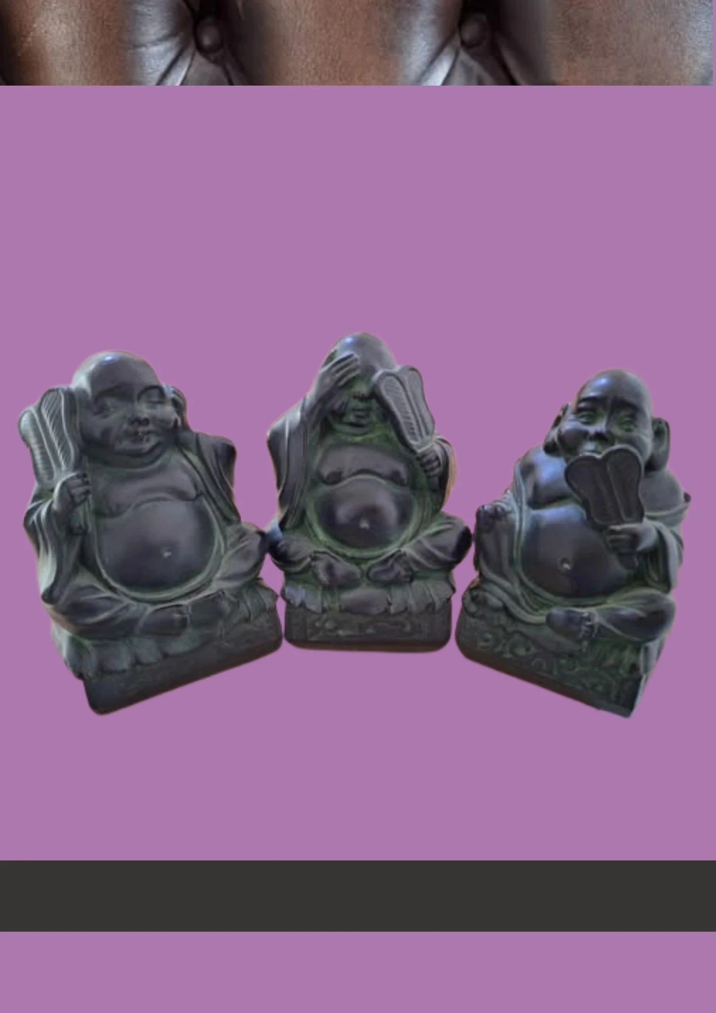 Trio de Bouddhas en Plâtre Patiné Bronze : Protecteur, Méditatif et Enseignant"
